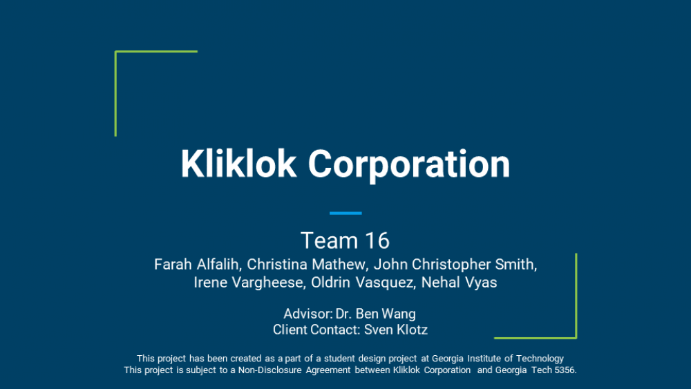 Kliklok Corporation - Scheduling, Capacity and Layout
